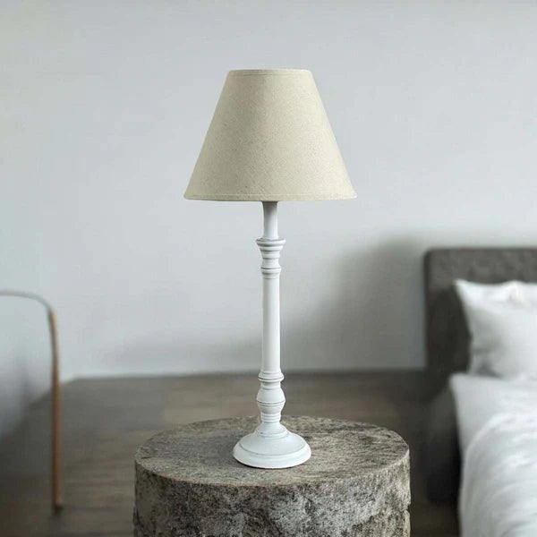 Classic wooden off white lamp base with shade