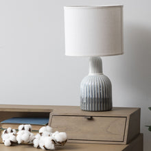 Load image into Gallery viewer, Small Grey Porcelain Lamp with Ribbed Detailing and White Shade

