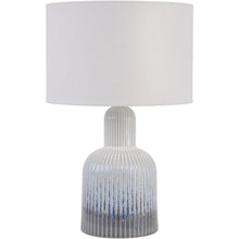 Load image into Gallery viewer, Small Grey Porcelain Lamp with Ribbed Detailing and White Shade
