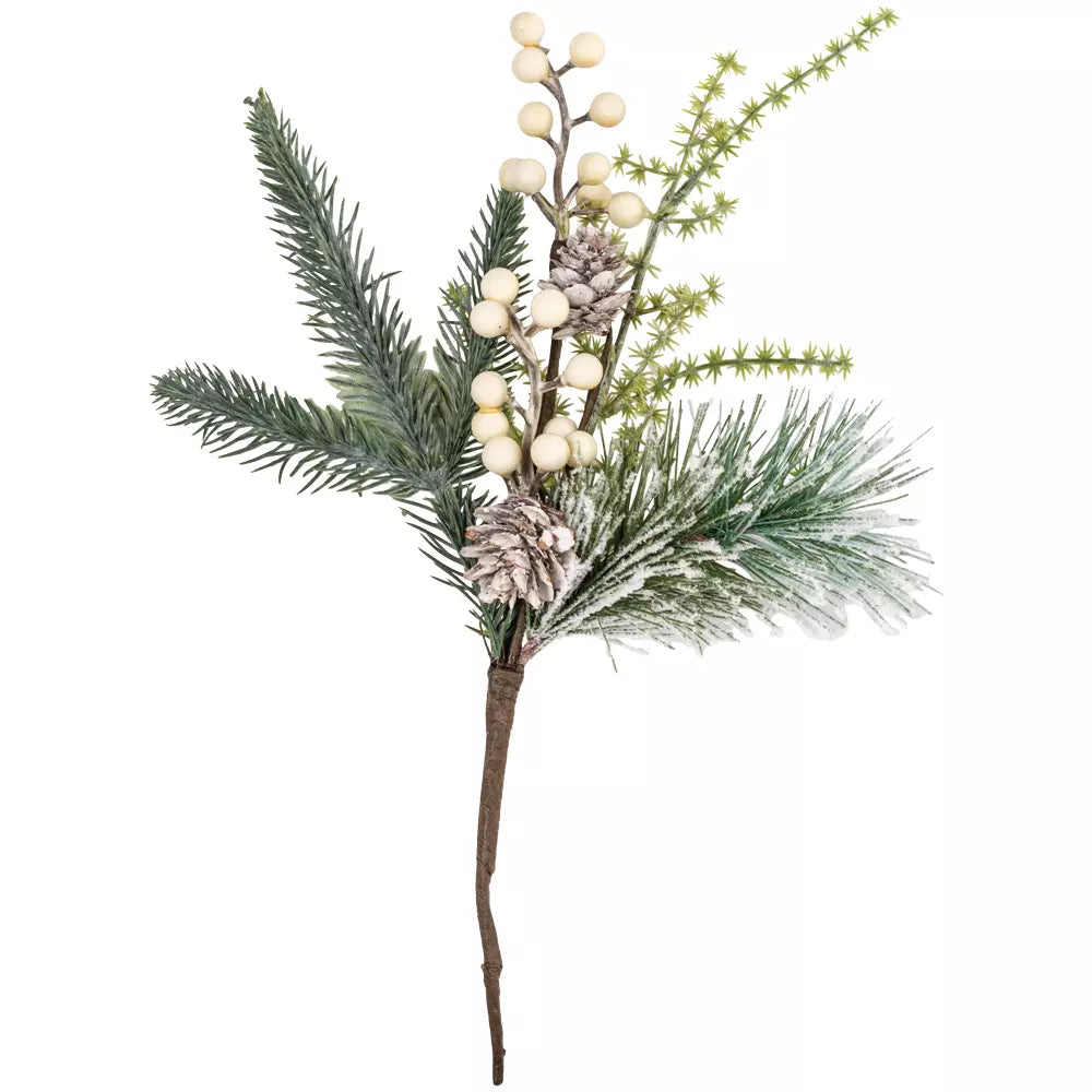 White Berry & Fir cone Sprig