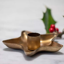 Load image into Gallery viewer, Star candle holder antique gold
