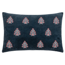 Load image into Gallery viewer, Navy Velvet Embroidered Cushion
