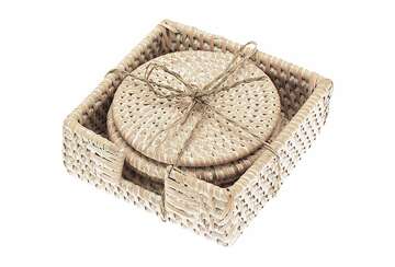 Set of 4 white rattan coasters
