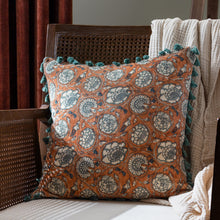 Load image into Gallery viewer, Rust Floral Printed Velvet cushion
