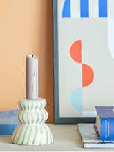Load image into Gallery viewer, Green Stripe Stoneware Candle Holder
