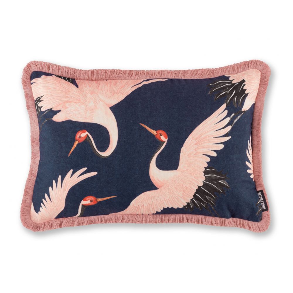 Navy Oriental Bird Cushion